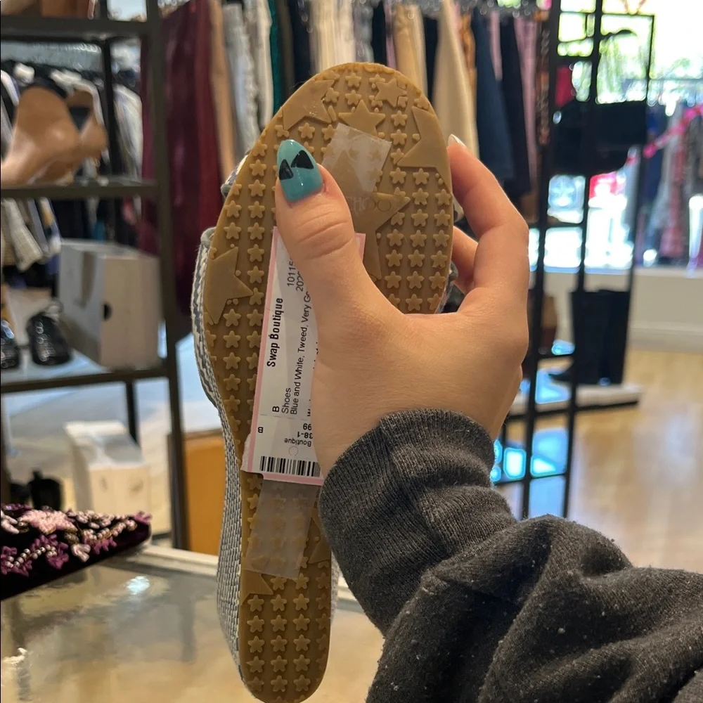 Jimmy Choo Navy and White Woven Wedges Size 39 - Picture 6 of 9